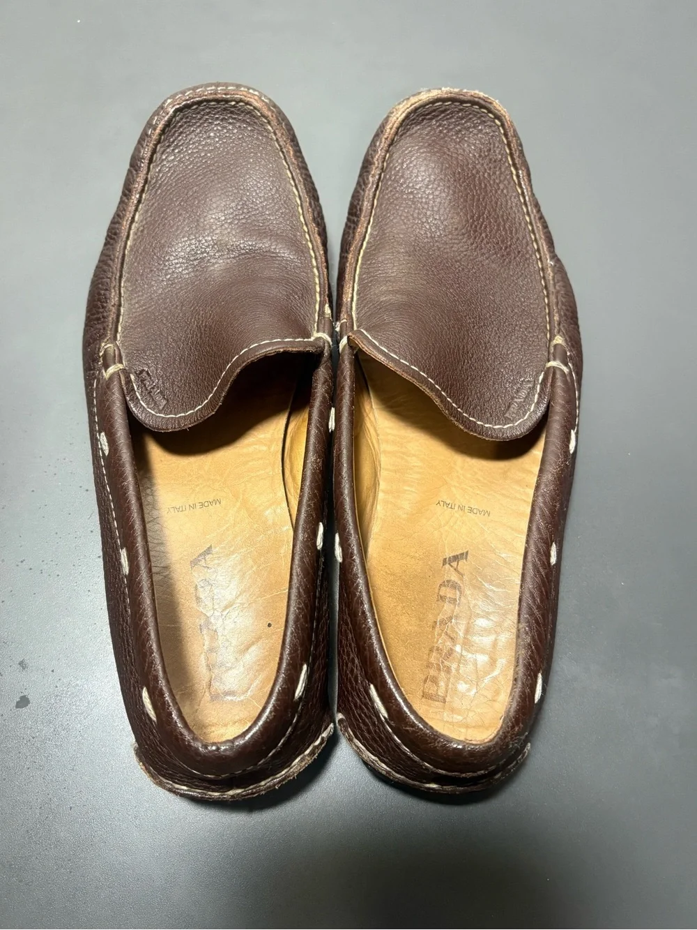 PRADA Brown Pebbled Leather Loafers